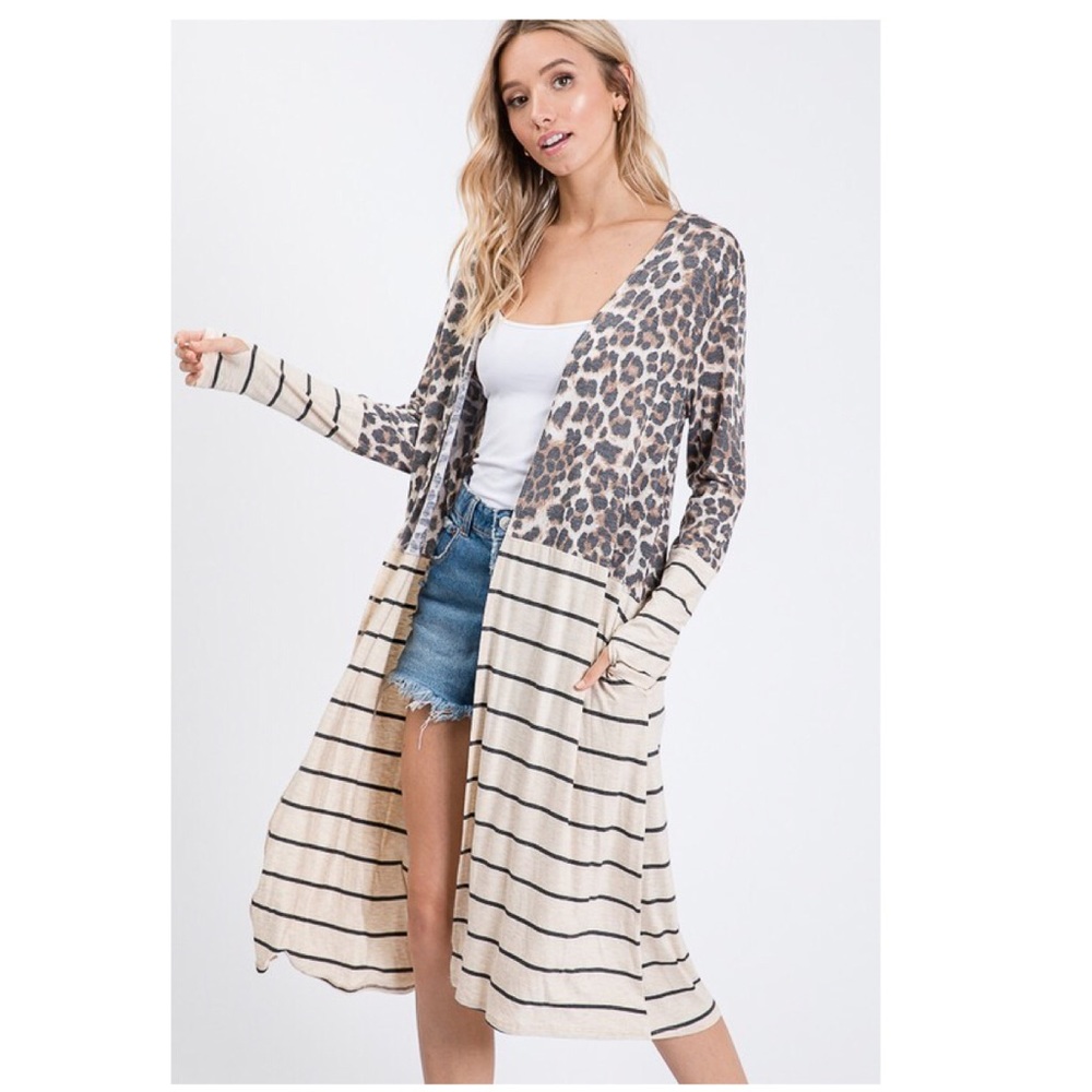 Leopard & Striped Duster Cardigan